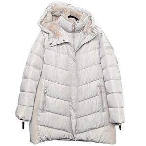 Andrew Marc Quilted Puffer Parka Faux Fur Hood Jacket Womens XL Walker Coat Tan